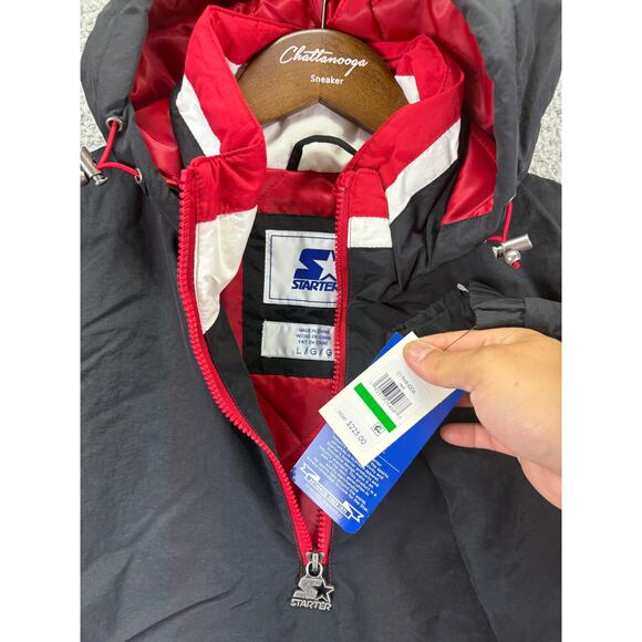 Starter Anorak Pullover Hooded Jacket Mens Large Black Coat $225 Vintage Retro - Picture 5 of 8